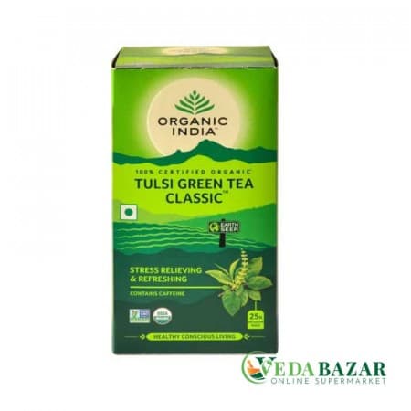 Зеленый чай Туласи Классический в пакетиках (Tulasi Green Tea Classic), 25 шт, Органик Индия (Organic India) фото