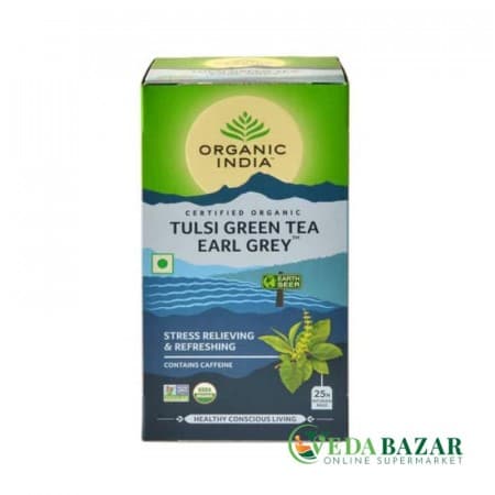 Туласи Зеленый Чай Эрл Грей (Tulsi Green Tea Earl Grey), 25 шт, Органик Индия (Organic India) фото