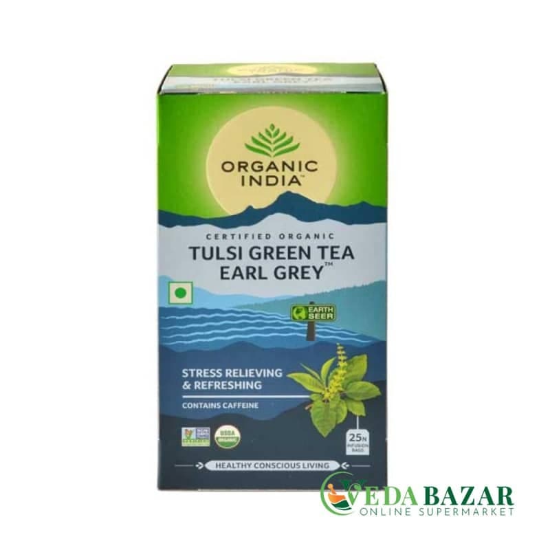 Туласи Зеленый Чай Эрл Грей (Tulsi Green Tea Earl Grey), 25 шт, Органик Индия (Organic India) фото