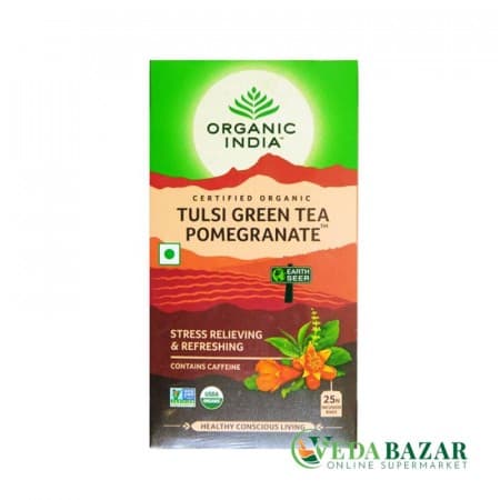 Туласи Зеленый Чай Гранат (Tulsi Green Tea Pomegranate), 25 шт, Органик Индия (Organic India) фото