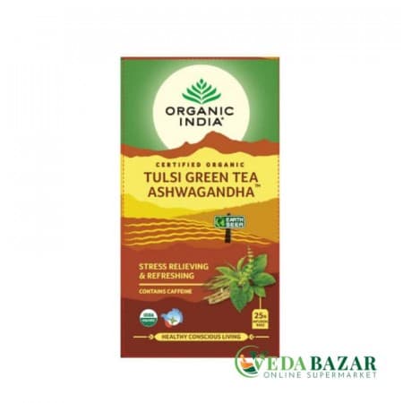 Туласи Зеленый Чай Ашваганда (Tulsi Green Tea Ashwagandha), 25 шт, Органик Индия (Organic India) фото
