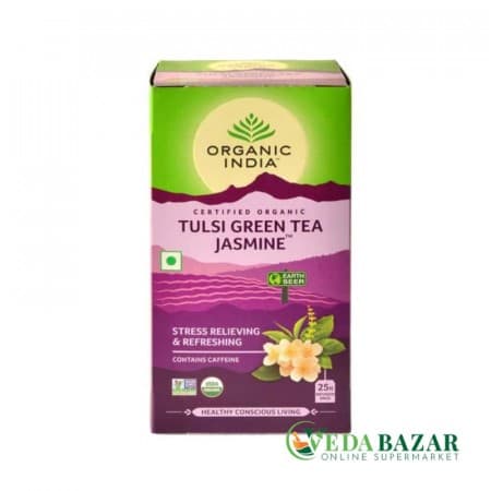 Туласи Зеленый Чай Жасмин (Tulsi Green Tea Jasmine), 25 шт, Органик Индия (Organic India) фото