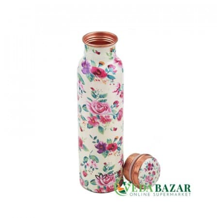 Бутылка медная печатный розовый цветок (Printed Pink flower pure copper bottle), 1000 мл, Ведабазар (Vedabazar) фото