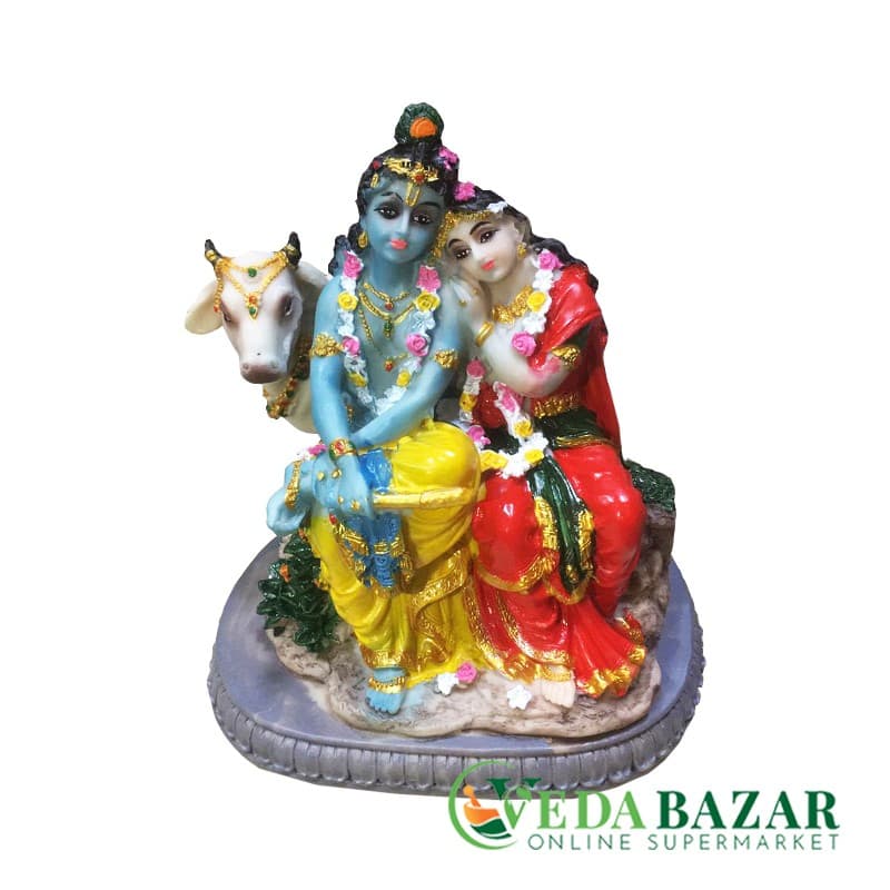Сувенир Статуэтка Радха, Кришна и корова (souvenir figurine of Radha Krishna and cow), 15 см фото
