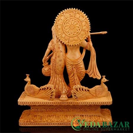 Деревянная статуя Радхи Кришны, коричневый (Wood Radha Krishna Statue), 33 x 25 см, Ведабазар (Vedabazar) фото