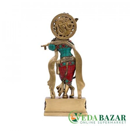Медная статуя Кришны, разноцветный (Brass Lord Krishna Statue), 12 дюймов , Ведабазар (Vedabazar) фото