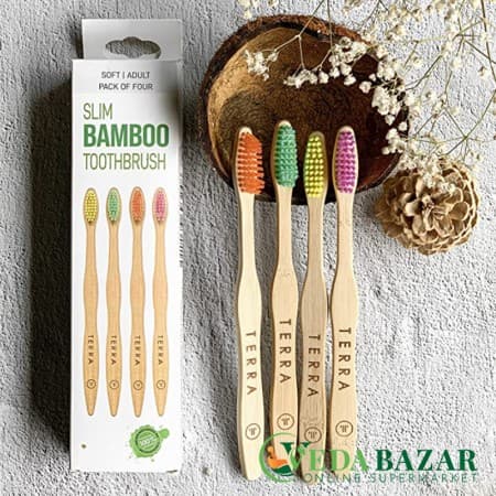 Тонкие бамбуковые зубные щетки, (Slim Bamboo Toothbrushes), 4 штуки, Террабраш (Terrabrush) фото