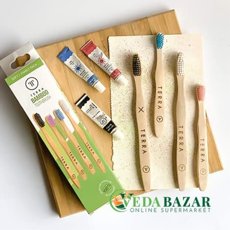 Тонкие бамбуковые зубные щетки,  (Slim Bamboo Toothbrushes), набор из 4 мягких щетинок, Террабраш (Terrabrush) фото