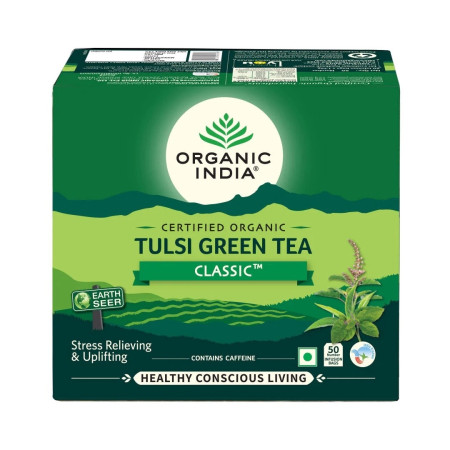 Зеленый чай Туласи Классический в пакетиках (Tulasi Green Tea Classic), 50 шт, Органик Индия (Organic India) фото