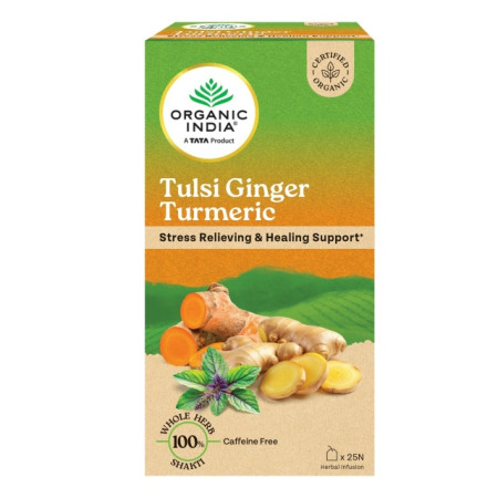 Тулси с имбирём и куркумой (Tulsi Ginger Turmeric), для иммунитета, 25 пак., Органик Индия (Organic India) фото